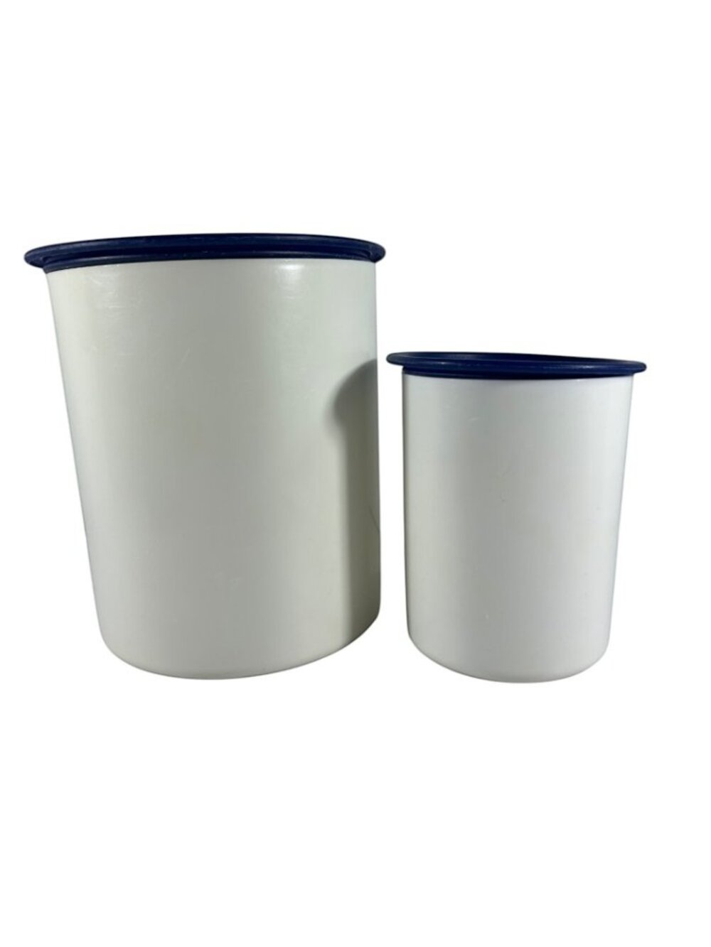 Vintage Tupperware One Touch Canister Set 2 White Blue Lids Nesting READ